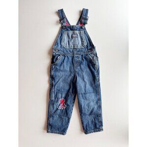 Kids' OSHKOSH B'GOSH Denim Red Plaid Flannel Lined Overalls, Size 3T